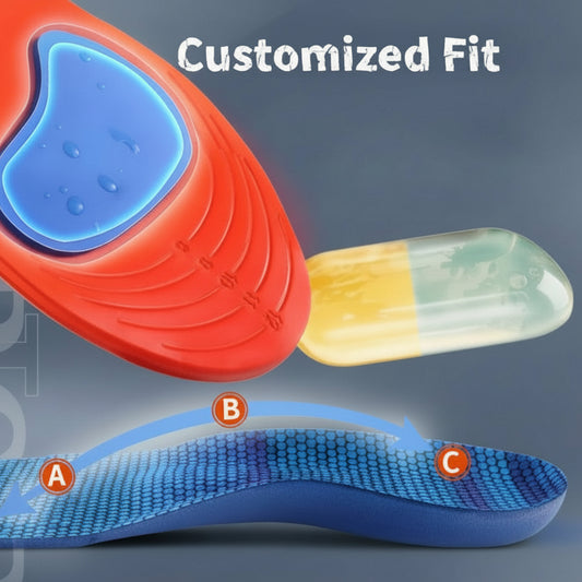 Illustration of a shoe insole with a 'Customized Fit' label, showing a close-up of the insole's design.
