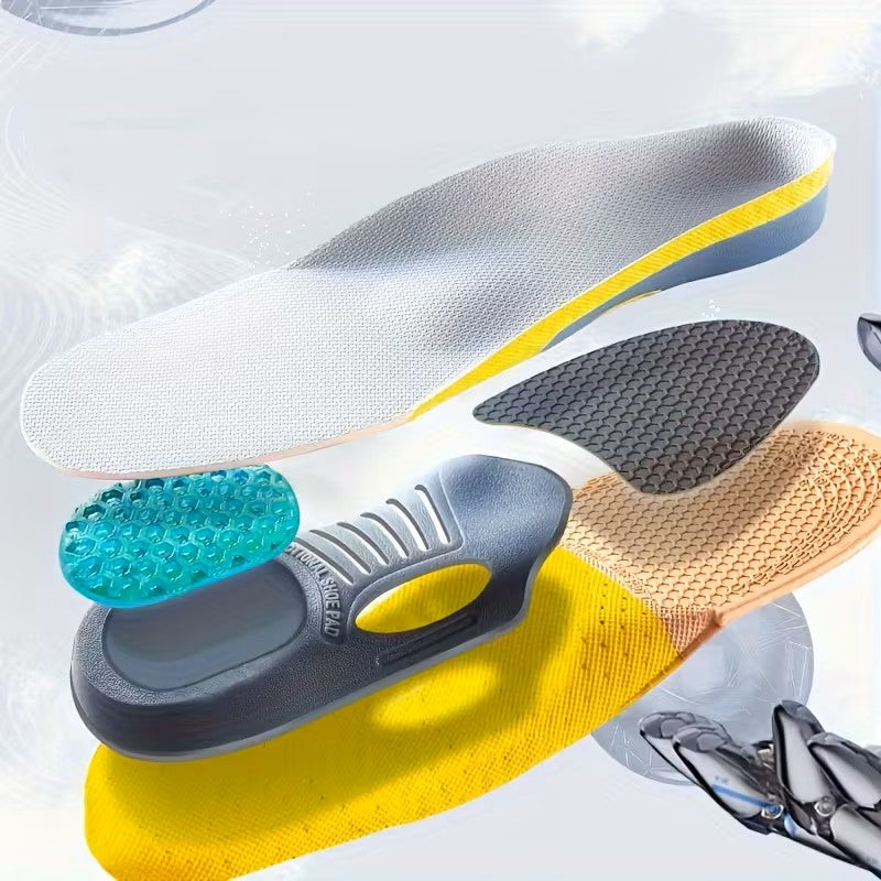 Shoe insoles with different designs and colors on a white background