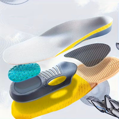 Shoe insoles with different designs and colors on a white background