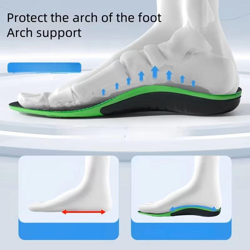 Arch support insole with text on foot protection on a light blue background