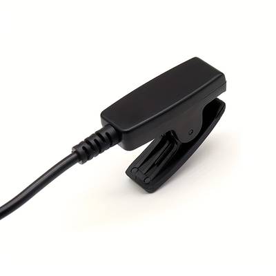 Black clip-on device with a cable on a white background