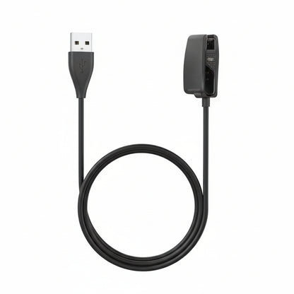 Black USB cable with a charging device on a white background