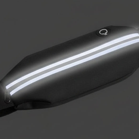 Black waistband with reflective strip on a gray background